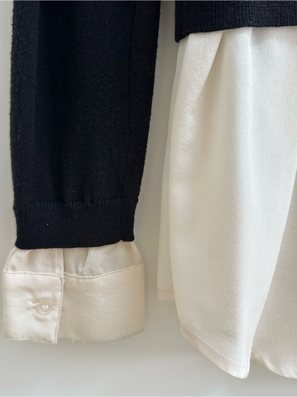 Layered Black Sweater with Cream Shirt Panel - SIZE SMALL - Picture 10 of 10